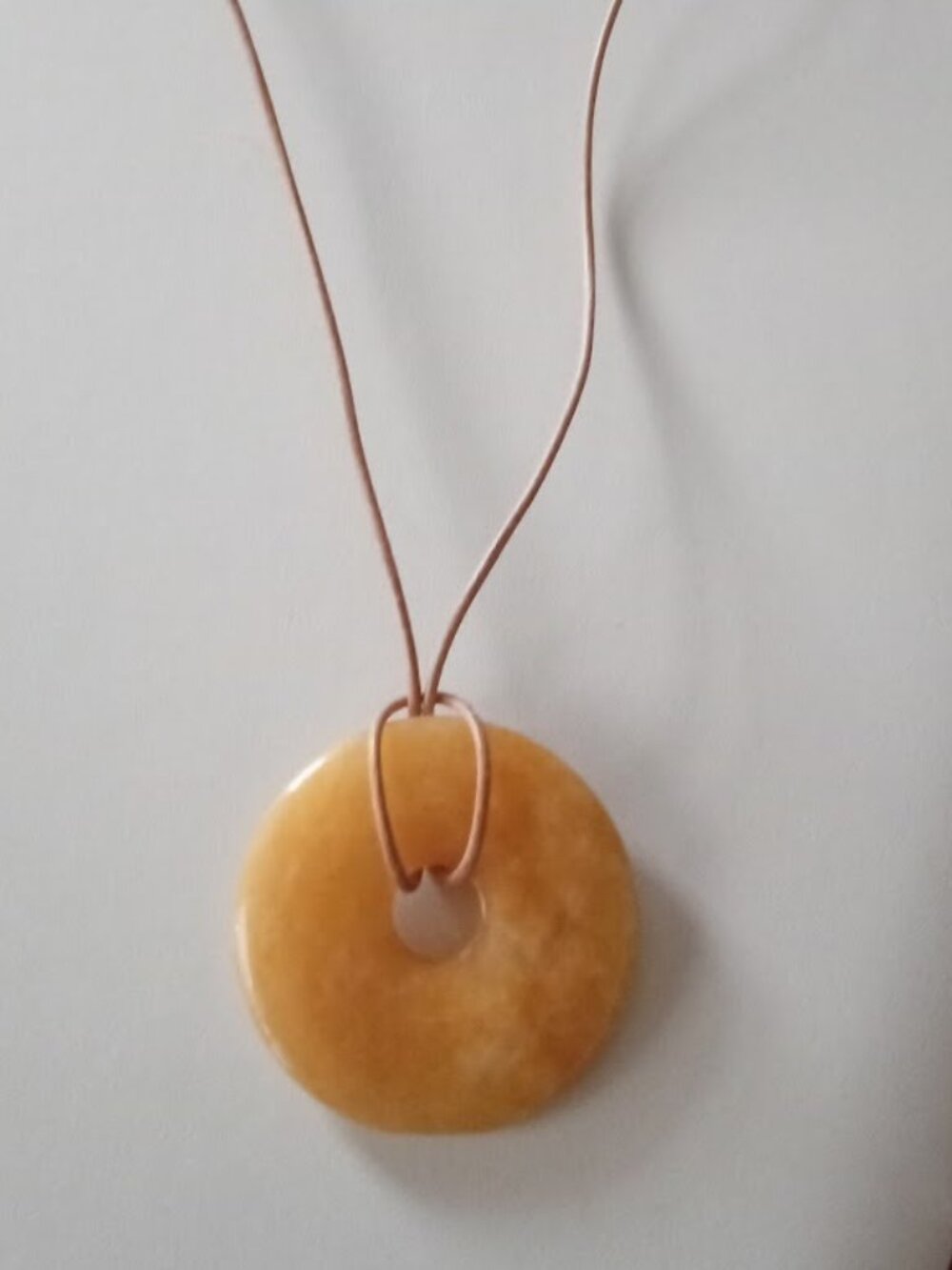 VTG HONEY CALCITE Eternity Protection 2"  Circle of Life 16" Adj. Leather Cord